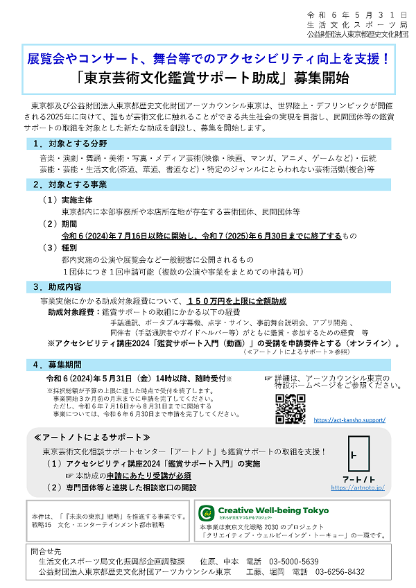 【生活文化スポーツ局】「東京芸術文化鑑賞サポート助成」募集開始