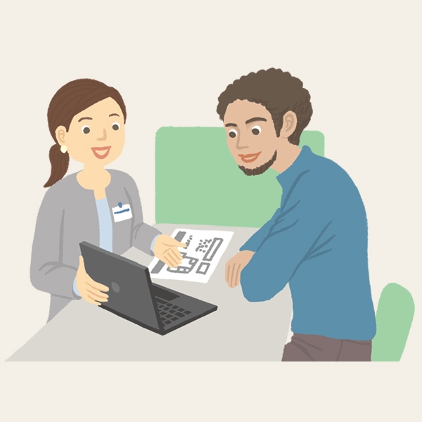 不動産屋で部屋を探しているイラスト